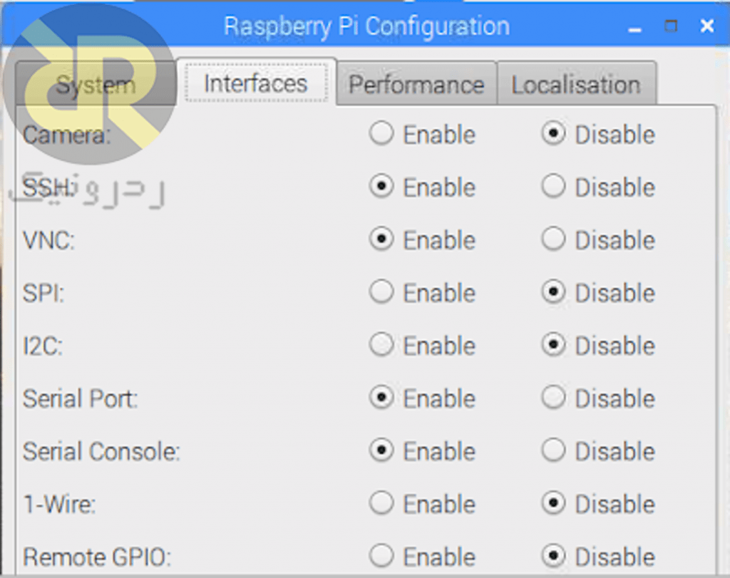 فعال کردن پروتکل های ارتباطی در تنظیمات اولیه Raspbian